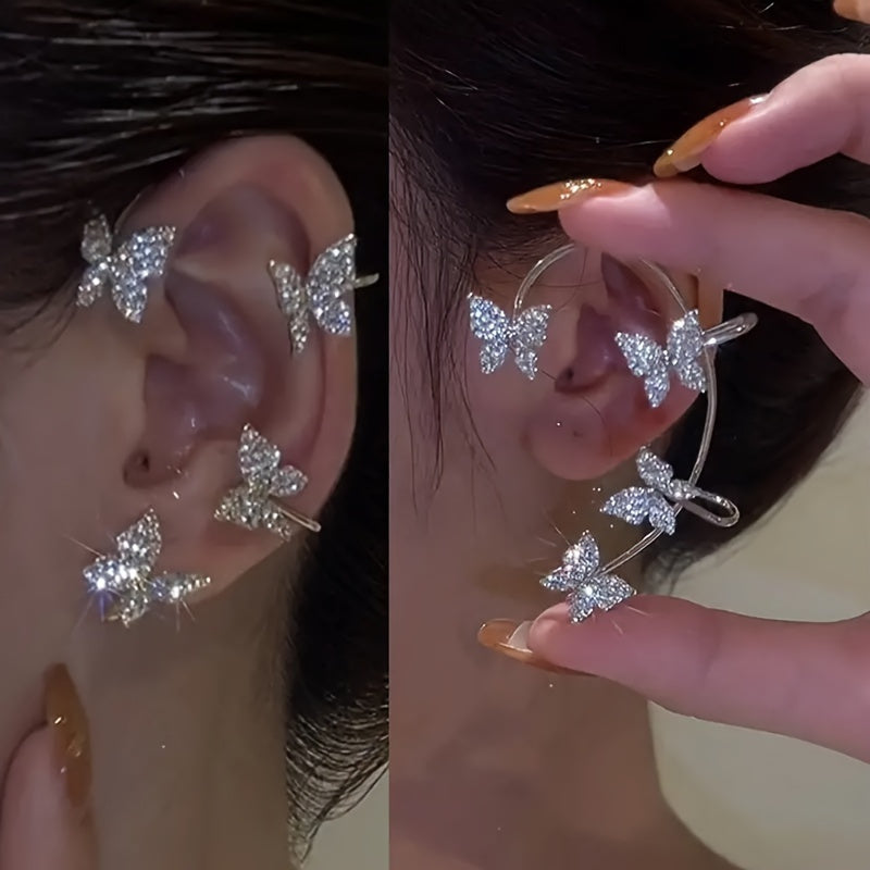 2PCS/Set Butterfly Earrings Ear Cuffs Climber Wrap Around Earrings For Women Fairy Right Left No Piercing Ear Clip Silvery Ear Jewelry Gift